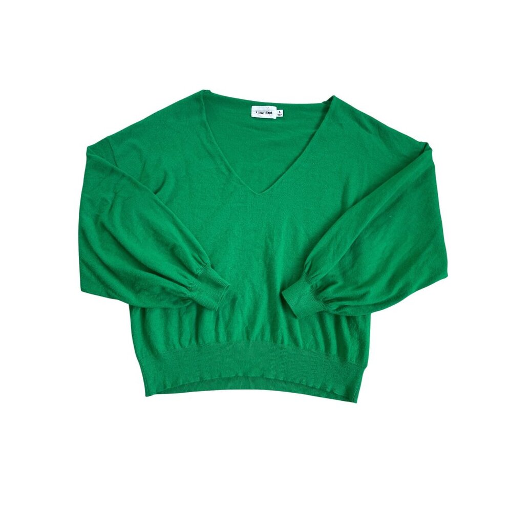 Line + Dot Anthro Women's Large Kelly Green Balloon Sleeve V Neck Sweater
